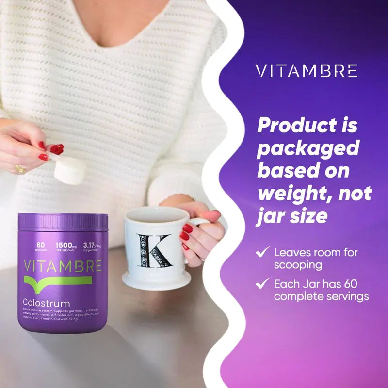 Vitambre Grass-Fed Bovine Colostrum Powder - 1500mg per Serving, 60 Servings, Rich in Immunoglobulins, Lactoferrin & Growth Factors for Gut Health, Immunity & Vitality